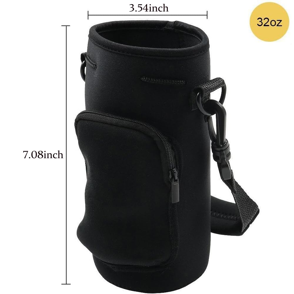 Wanty Neoprene 32 Oz Insulated Water Drink Bottle Cooler Pocket Carrier Sleeves Tote Bag with Adjustable Straps for Climbing Cycling and Running Outdoor Activities (32 Oz)