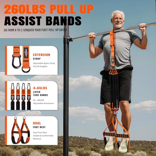 Orange Pull Up Assistance Resistance Bands Set with Handles for Strength Training