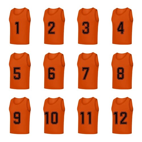 Saaifuu Set of 12 (1-12) Numbered Pinnies/Scrimmage Vest/Team Practice Jerseys for Children Youth Adult(Orange L)