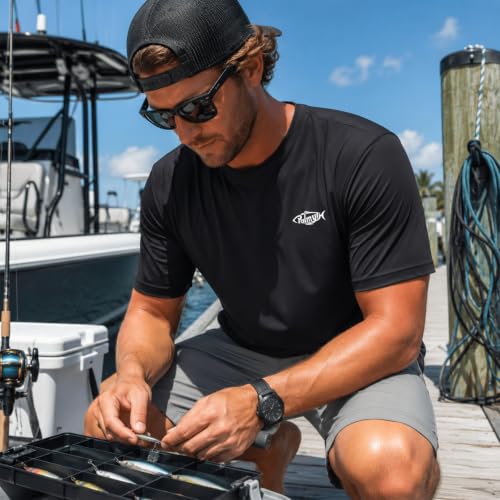 Palmyth Men's Short Sleeve Fishing Shirt UPF 50+ Quick Dry T-Shirt Black Skull Large