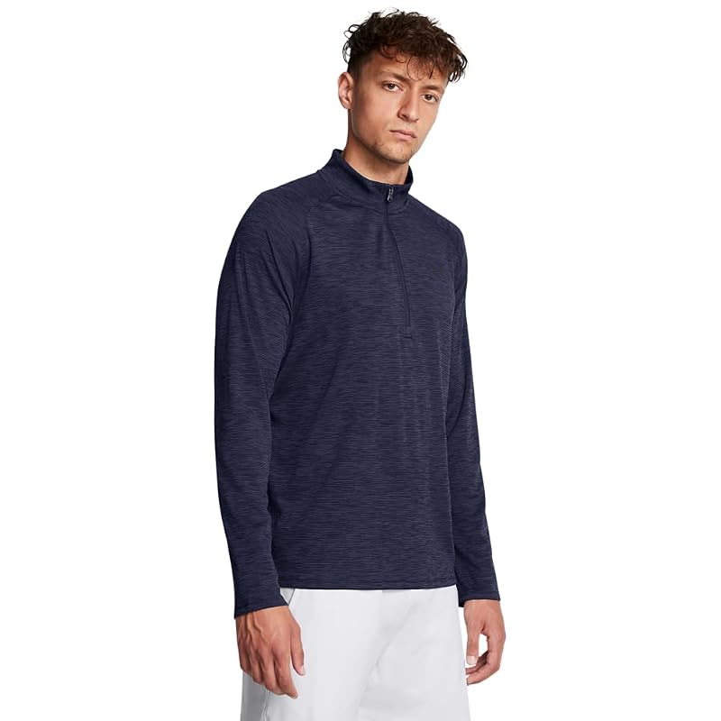 Under Armour Men's Tech Textured Half Zip Long Sleeve - Midnight Navy / Black, Large