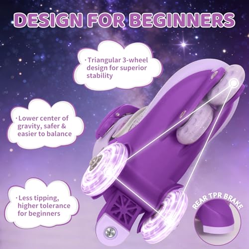 Toddler Girls Roller Skates with Light-Up Wheels, 4 Adjustable Sizes - Dream Purple, Small (10C-13C)