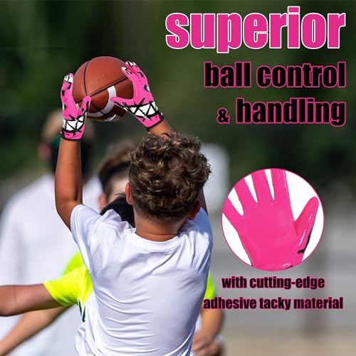 Kids Youth Football Gloves Pink / Receiver Gloves for Boys Girls