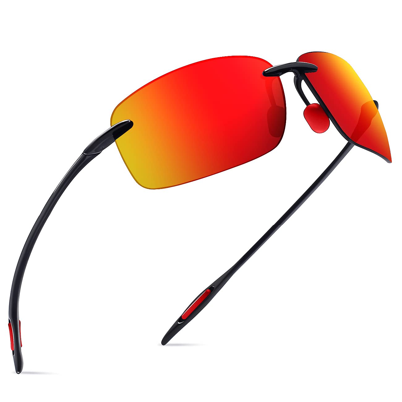 JULI Sports Polarized Sunglasses for Men Women Tr90 Rimless Frame for Running Fishing Golf Surf Driving(Red)