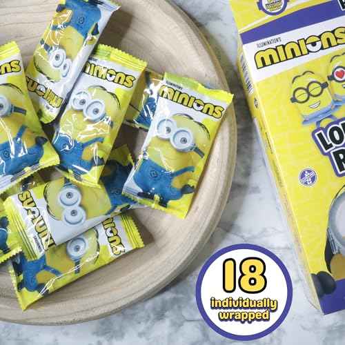 Minions Lollipop Rings, Individually Wrapped Candy for Birthday Party Favors, Assorted Flavors and Characters, 18 Suckers