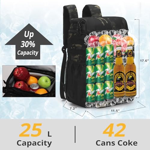 Insulated Tactical Cooler Backpack 25L with Pockets Black Camo