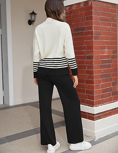 Tanming Women's Striped 2-Piece Sweater Lounge Set - Medium Black