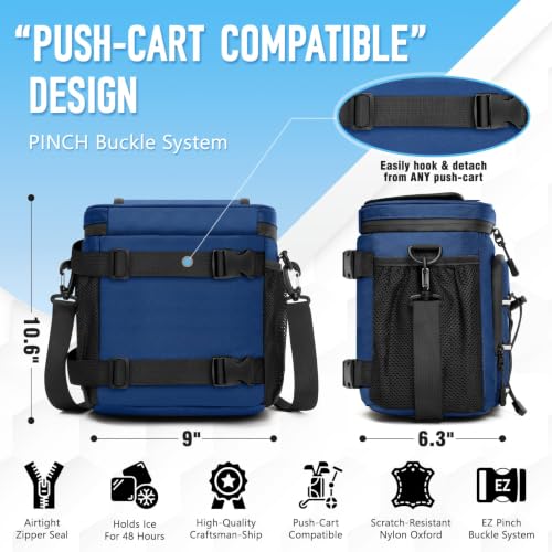 Insulated Golf Cart Cooler Bag Blue 12 Can Keep Drinks Cold & Leakproof