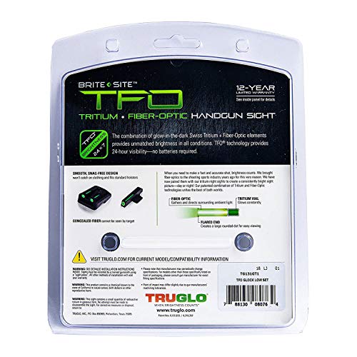 TRUGLO TFO Tritium & Fiber-Optic Handgun Sight | Snag-Resistant Front & Rear Bright Night Sights, Compatible with Glock Handguns