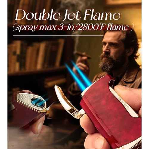 Torch Lighter 2 Pack Double Jet Flame Torch Lighters Butane Gas Refillable Windproof Adjustable Pocket Lighter for Grill Kitchen Fireplace Camping(Without Fuel)