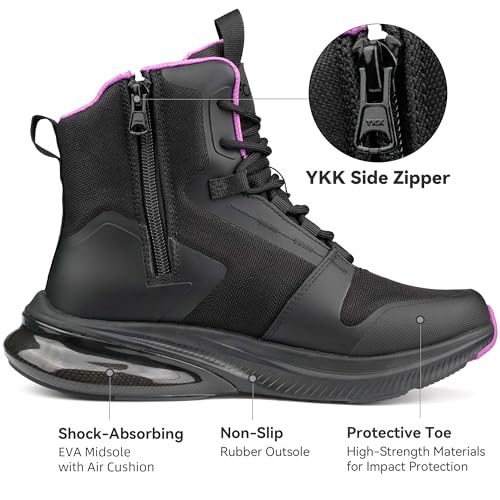 Women's Tactical Work Boots EMT EMS Motorcycle Boots - Black Purple 8.5
