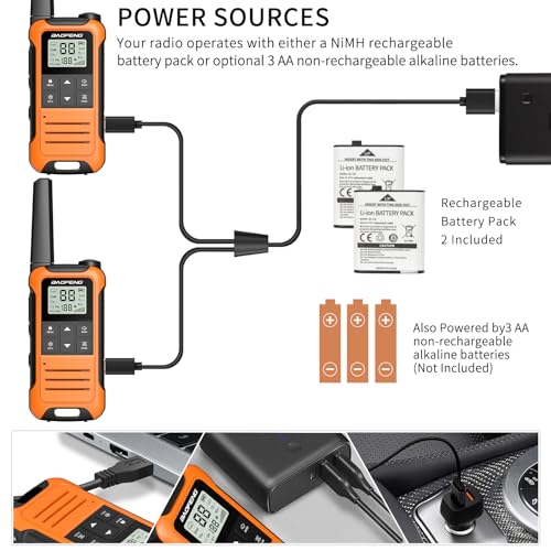 Walkie Talkies Long Range for Adults, Rechargeable Walkie Talkie Baofeng F22 FRS Radio Walky Talky Family Walkie-Talkie with 1400 mAh Battery USB Charger LED Flashlight VOX for Hiking Camping (2 Pack)
