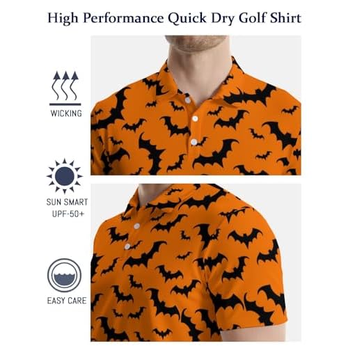 Men's Funny Golf Polo Shirts Quick Dry Blue Cartoon Short Sleeve Polo Shirts