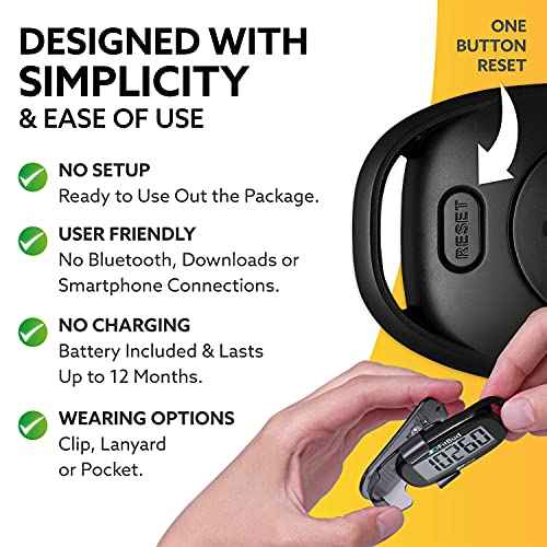 3DFitBud Simple Step Counter Walking 3D Pedometer by 3DActive with Clip, Lanyard Accurate Step Tracker Large Display, Easy to Use for Kids Men Women Adult Seniors Daily Step Tracking - A420S