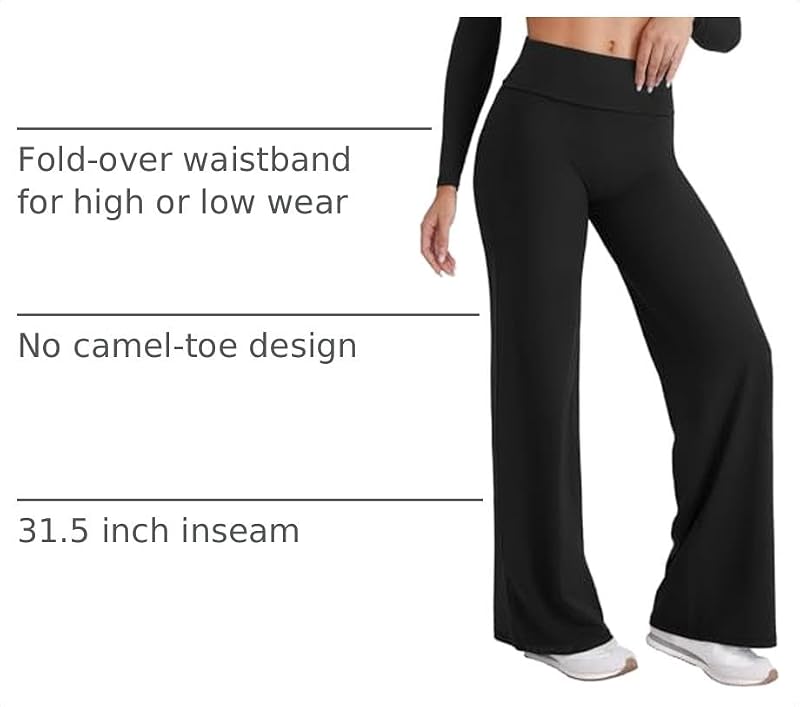 YEOREO SoftHue Fold-Over Straight-Leg Pants for Women — Black, 31.5" Inseam, Small