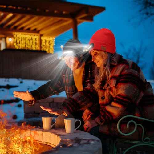 RANCOVY LED Beanie with Light, Unisex USB Rechargeable Headlamp Beanie Flashlight Beanie Hat for Men Women