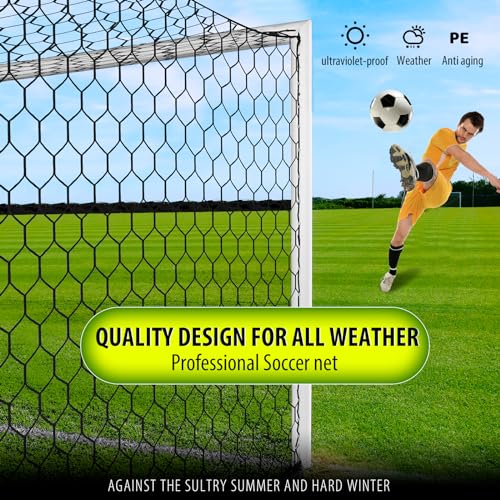 Soccer Goal Net Replacement 18.5x6.5FT Black 7V7 with Variation 24x8FT Nylon Mesh