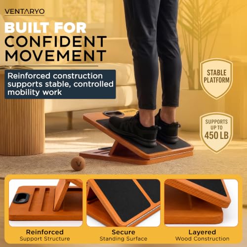 Adjustable Calf Stretch Board with Incline Levels and Cork Ball – Non-Slip Wooden Calf Stretcher