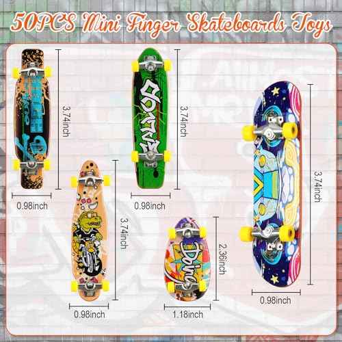Hiboom 50 Pack Fingerboard Finger Skateboards Professional Finger Boards Collectible Mini Skateboards Creative Fingertips Movement Toys Finger Sports Party Favors for Teens Adults, Random Style