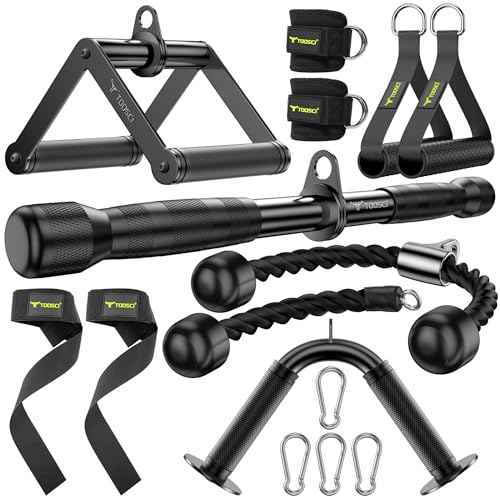 Cable Attachments for Gym, LAT Pulldown & Cable Machine Attachment Set: V-Shaped Bar, Rotating Straight Bar, V Rotation Handle, Nylon Tricep Rope, Ankle Straps & Handles, Home Gym