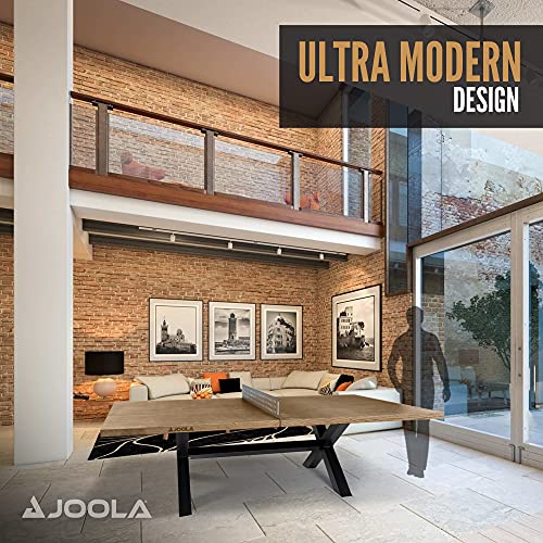 JOOLA Berkshire Outdoor Table Tennis Table - Multi Use Conference Table Dining Table - Concrete Oak Wood Look Includes Steel Outdoor Ping Pong Net Set & Frame - Hybrid Indoor Outdoor Ping Pong Table