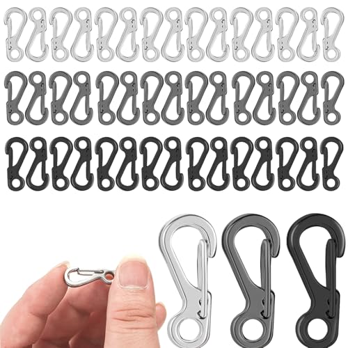 Mini Carabiner Clips Set - 90 Pcs Tiny Alloy Spring Snap Hooks for Keys, Backpack & Camping - S Variation