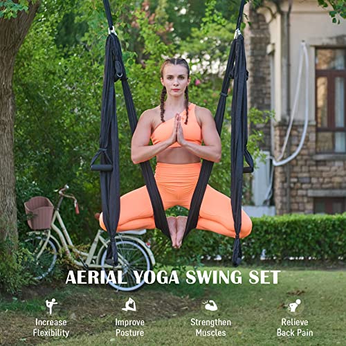 ZELUS Black Aerial Yoga Swing Sling Kit Support Inversion Equipment with Straps
