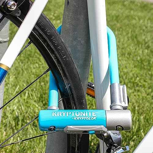 Kryptonite Kryptolok Mini-7 Bike U-Lock, Heavy Duty Anti-Theft Bicycle U Lock, 12.7mm Shackle with Mounting Bracket and Keys, High Security Lock for Bicycles Scooters, Light Blue