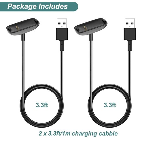 Kissmart Charger for Fitbit Inspire 2 Fitness Tracker, Replacement Charging Cable Cord Accessory for Fitbit Inspire 2 [2-Pack, 3.3ft/1m]
