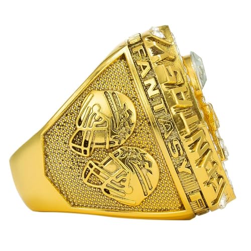 Gold Fantasy Football Championship Ring - 2026 League Winner Trophy with Gift Box (026-Gold / 11-D20.22MM-C65MM)