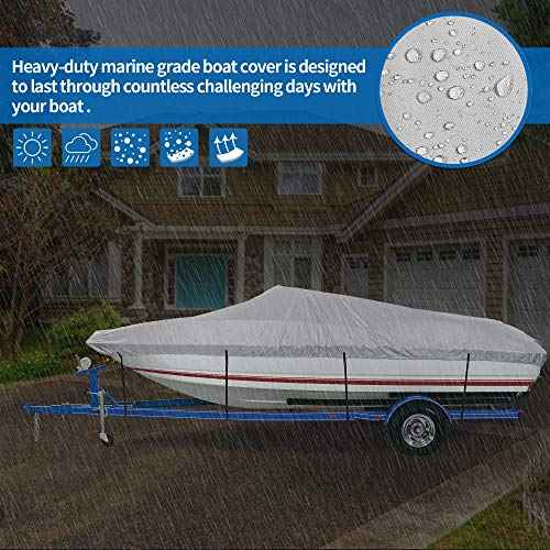 iCOVER Trailerable Boat Cover- 17'-19' Heavy Duty Waterproof Tarp Covers with Storage Bag, Fits V-Hull, Fish&Ski, Pro-Style, Fishing, Runabout, Bass Boats, up to 17ft-19ft Long X 96" Wide