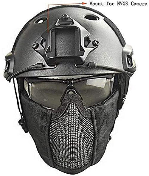 MH Tactical Fast Helmet Set/and Foldable Ear Protection Half-Face Mesh Mask and Goggles,for Airsoft Paintball Halloween Cosplay CS Hunting