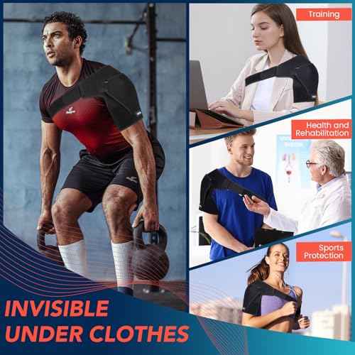 Shoulder Brace with Adjustable Compression Sleeve Rotator Cuff Support & Arm Sling, Hot/Cold Pack Compatible, Breathable Stabilizer for Pain Relief, Fits Left/Right Arm, Men & Women (Large)