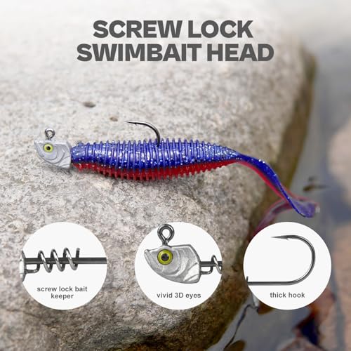 15-Pack Screw Lock Swimbait Jig Heads - 3/8oz Chartreuse Eyes for Bass Fishing - Raw-15pcs