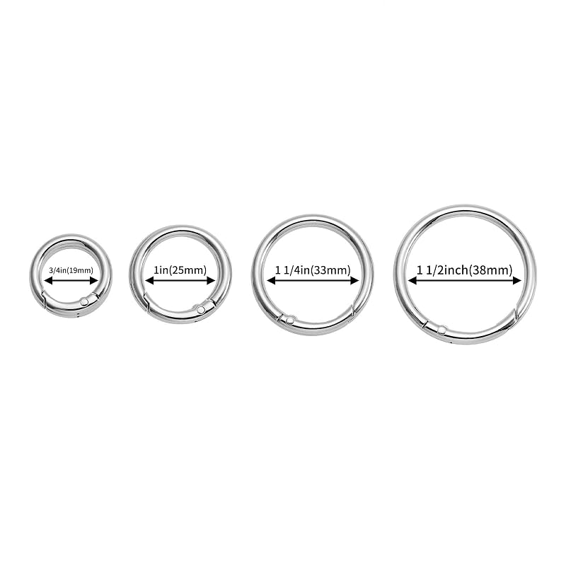 12Pcs Metal Spring Round Carabiner Clips Keyrings Snap Hook Buckle for Bags, Purses - Silver-1 1/2