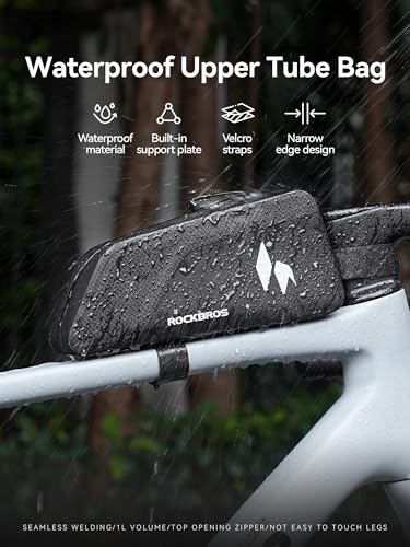 ROCKBROS Waterproof Top Tube Bike Frame Bag with Support Plate - Black