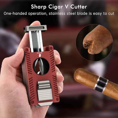 XIFEI Torch Lighter, Double Jet Flame Lighter with Cigar V Cutter and Punch, Draw Enhancer and Holder, Refillable Butane Lighter, Multifunctional Cigar Accessory for Men's Gift (Red)