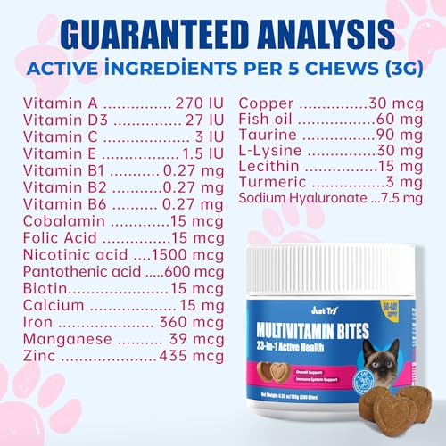 Just Try 23 in 1 Taurine Cat Treats - Multivitamin for Indoor & Senior Cats 6.35 oz