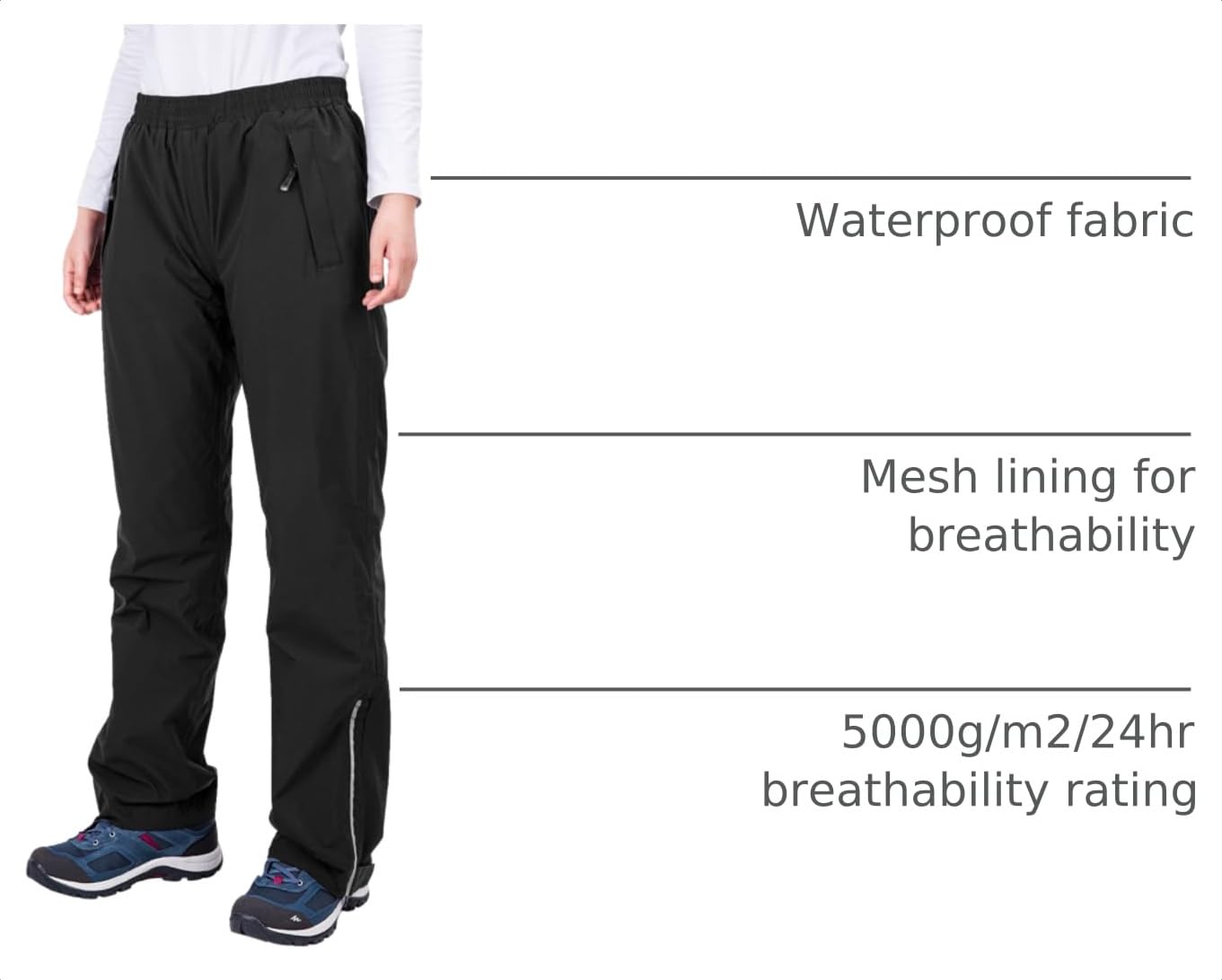 33,000ft Women's Rain Pants, Lightweight Waterproof Rain Over Pants, Windproof Hiking Pants for Outdoor, Fishing, Rainy Day Black