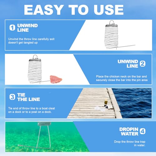 6 Pack 30ft Weighted Crab Lines with Lead Weights for Crabbing - Perfect for All Ages