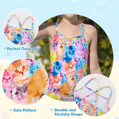 Girls One Piece Swimsuit Rainbow Cat 9-10 Years Crossback Toddler Beachwear