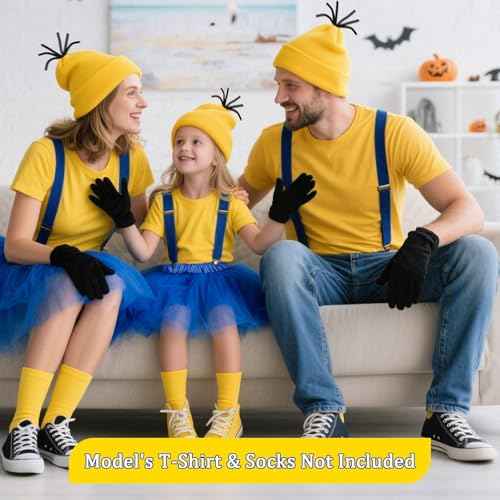 5 Pcs Halloween Costumes for Adult Women Girls Yellow Beanie Tutu Goggles Gloves Suspenders - Cosplay Party Dress Up Set