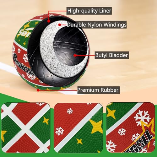 Outdoor Basketball Size 5/6/7 with Premium Grip and Pump - Red 27.5''