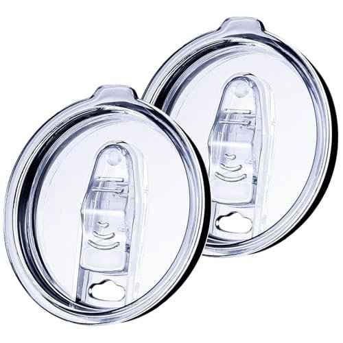 2 Pack 30 oz Tumbler Replacement Lids Plastic Splash Covers tops for 30 oz coffee cup lids Clear Cup Covers for Inner diameter 3.62 to 3.66 Inch Mouth Tumbler Cooler