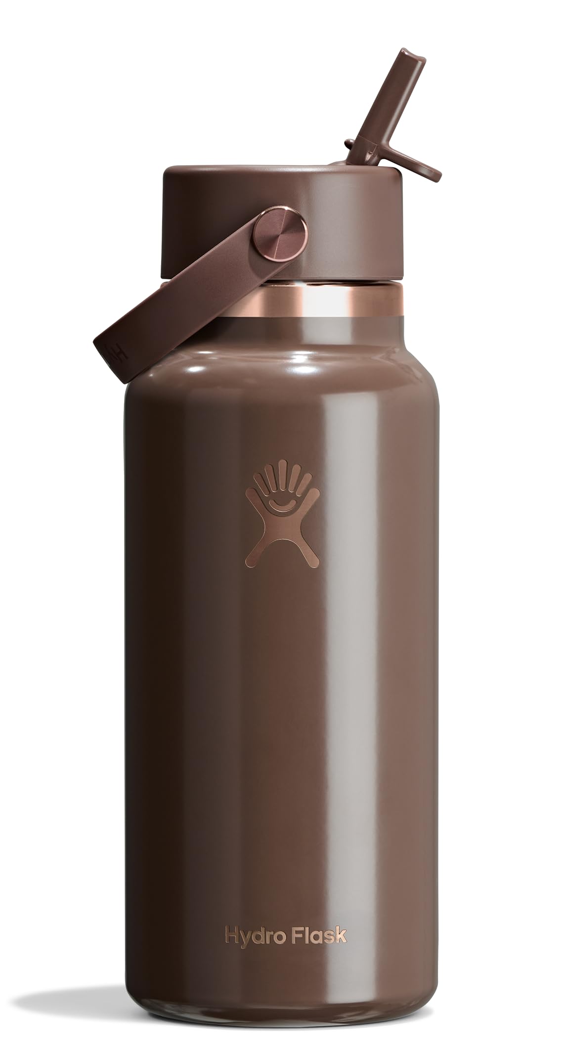 Hydro Flask Water Bottle - Insulated Stainless Steel - Wide Mouth Flex Straw Lid, Non Spill, Leakproof and Refillable in 32 Oz Chocolate Rose Gold