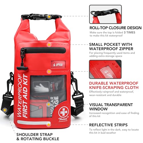 Red Waterproof First Aid Kit 250 PCS Survival Emergency Bag with Reflective Strips