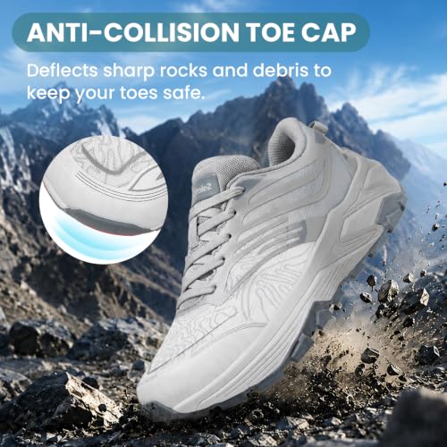 Women's Lightweight Hiking Shoes White Grey Size 7 Outdoor Walking Sneakers