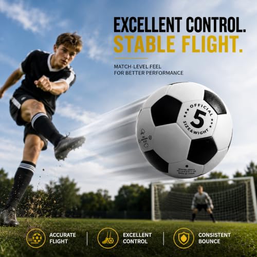 Soccer Ball Set - 2 Size 5 Official Match Balls with Pump & Bags - Black & White
