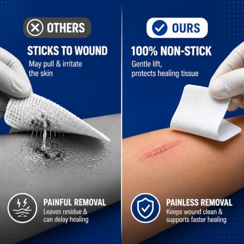 Non-Stick Gauze Pads 3x8 Inch - Pack of 50 Wound Dressings, Absorbent & Painless Removal