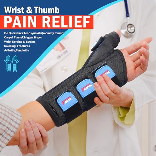 FEATOL 2-Pack Thumb Spica Splints for Left & Right Hand, Wrist Support, M/L, Black Blue